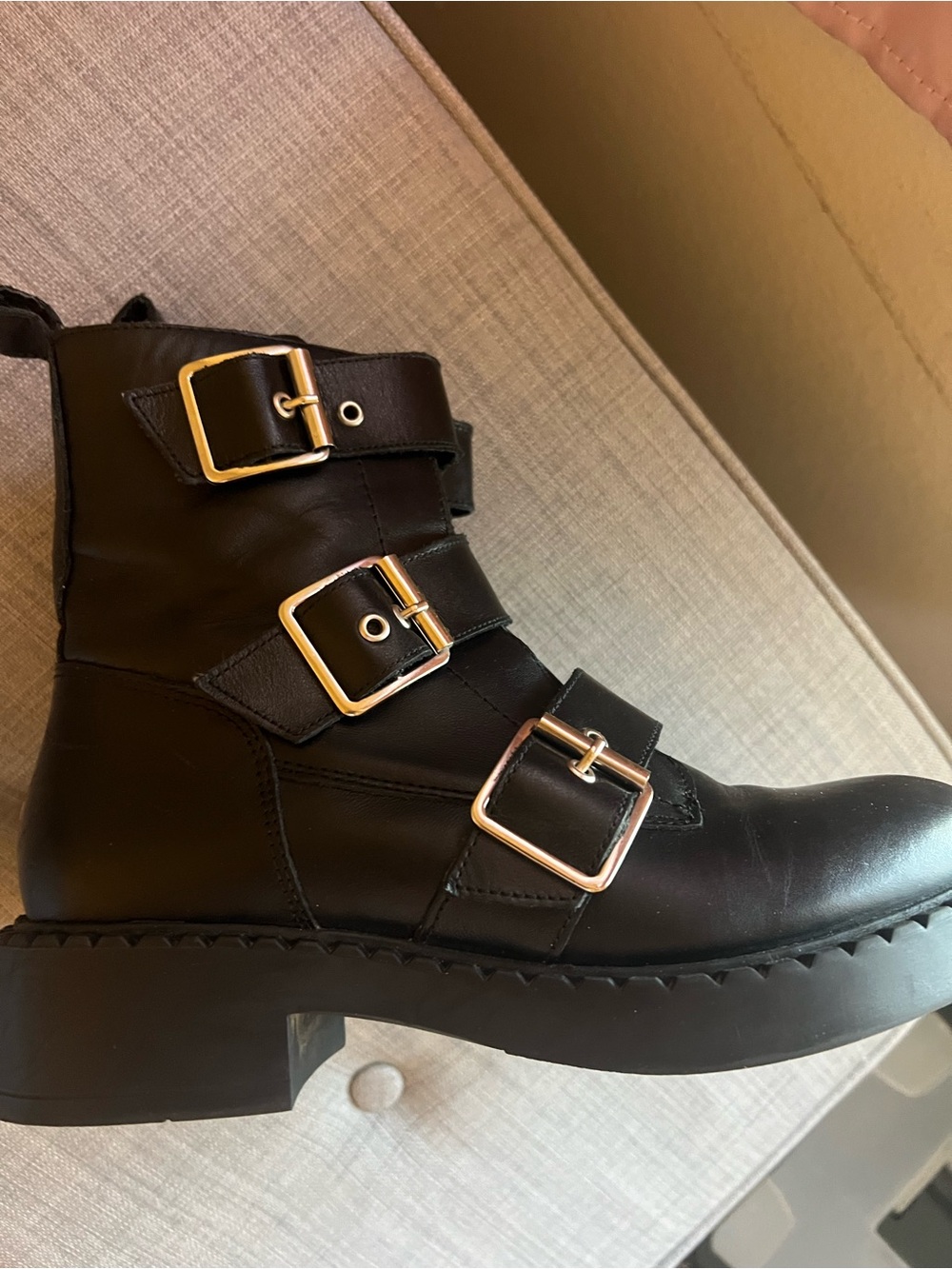 Steve Madden Black Leather Buckle Combat Boots